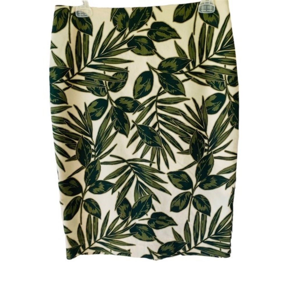 Christopher Banks Cream Green Tropical Print Pencil Skirt Cotton Blend 4